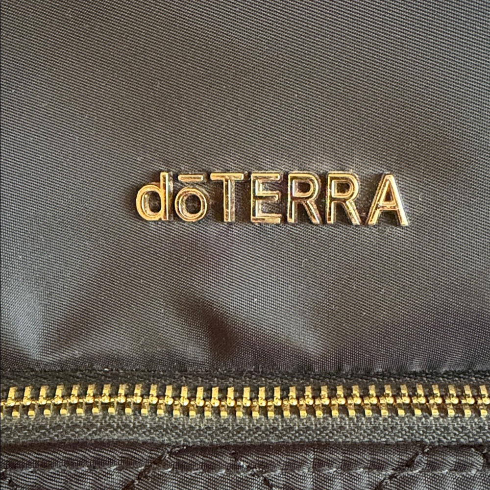 doTERRA Quilted Mini Backpack Black Gold Zip Travel Bag